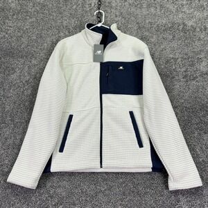 New Balance Jacket Mens Medium White Navy Fleece Full Zip Hiking Outdoor